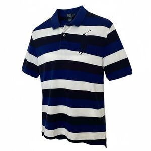 Ralph Lauren Navy and White Stripe Big Pony Short Sleeve Polo Shirt Size Large